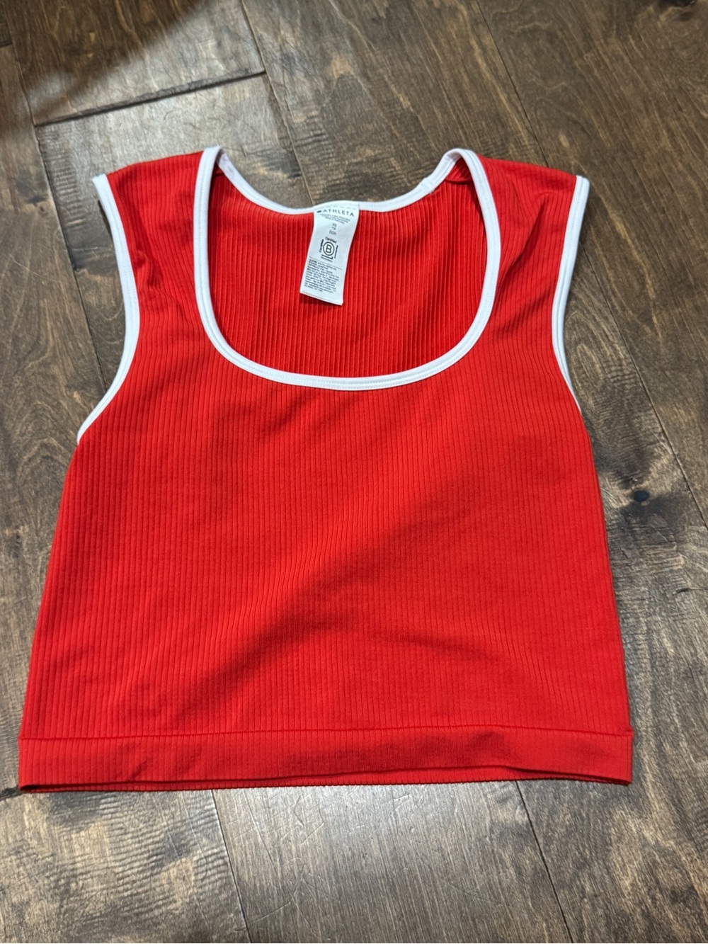 Athleta Red Ribbed Tank with White Trim